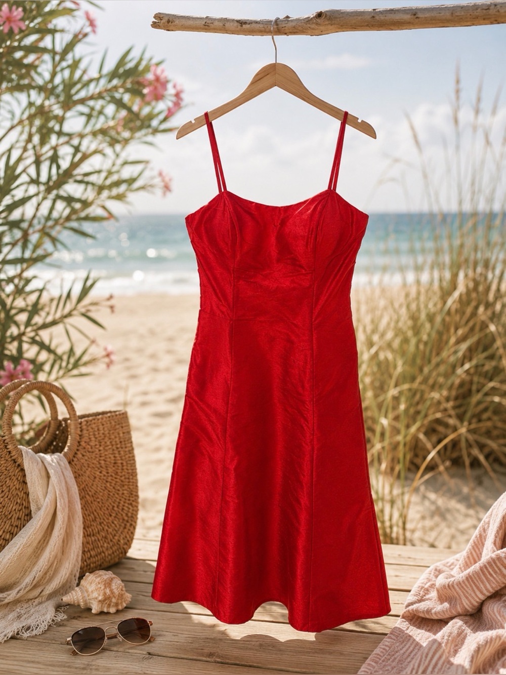 Watters & Watters Red Spaghetti Strap Sweetheart Midi Dress size 0